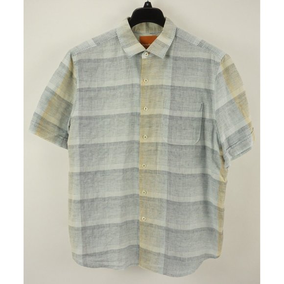 Tommy Bahama Other - Tommy Bahama Men's XL Short Sleeve Gray Orange Stripe Linen Button Up Camp Shirt